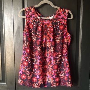 Sleeveless Red Orange & Black Blouse